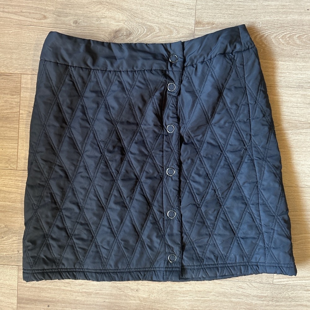 Pistil Women Black Quilted Snap Front Mini Skirt